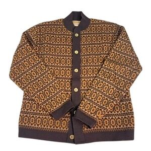 Vintage Janzen Wool Cardigan Gold Geometric Black Grunge Made USA‎ M